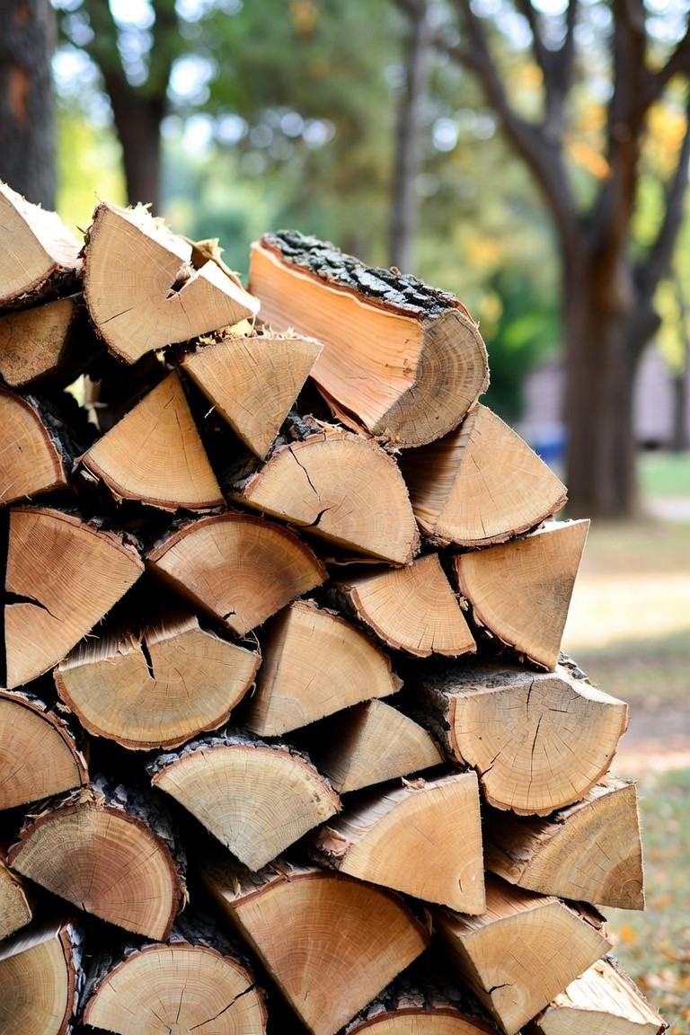 Stacked oak firewood