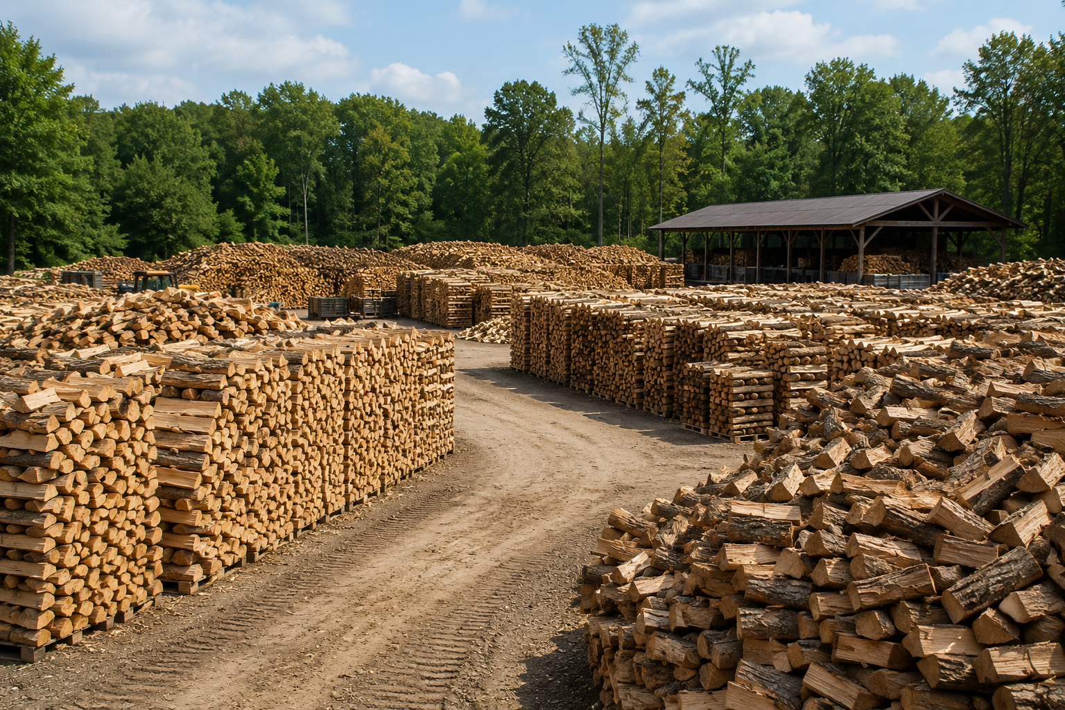 Yard of stacked firewood